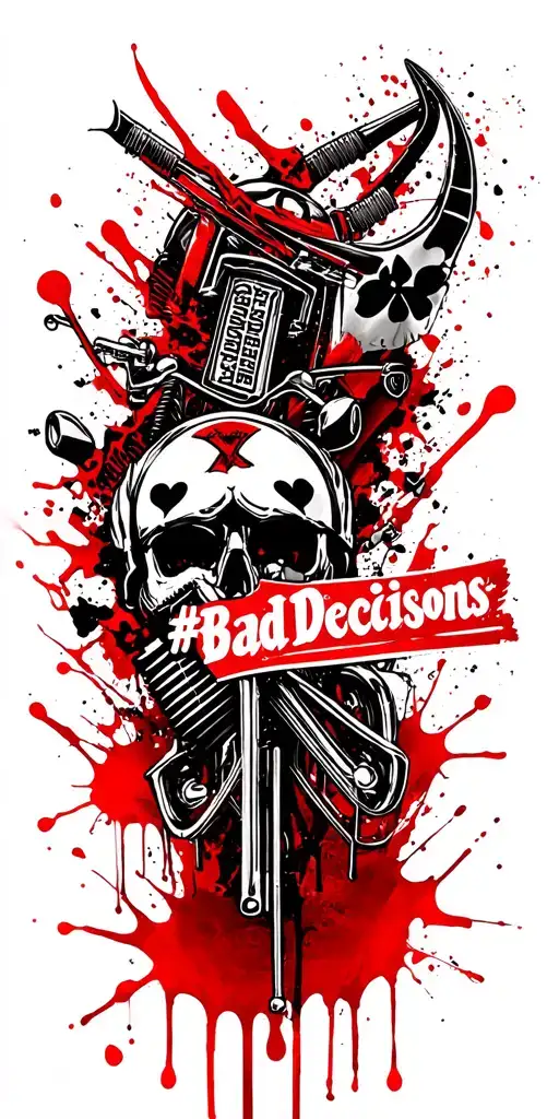 "#BadDecisions " "#BadDecisions " Sagittarius and harley davidson and gambling themed tattoo tattoo design idea