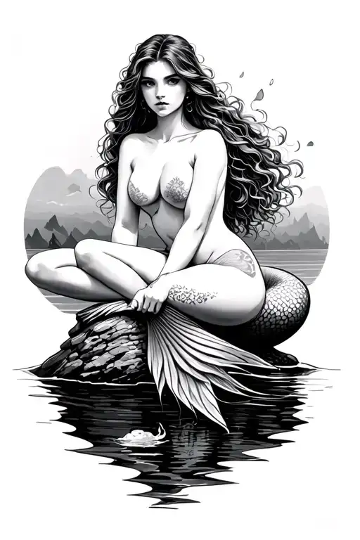 mermaid sitting on a rock tattoo design idea