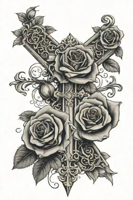 cross, roses, exodus 20:12 tattoo design idea