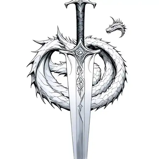 realistically the sword of narsil from lord of the rings which is broken with a sketch of a dragon wrapped around  tattoo design idea
