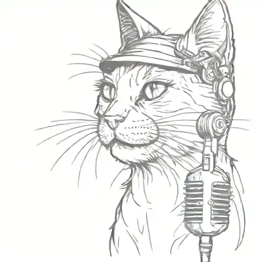 a black cat with a microphone on its head tattoo design idea