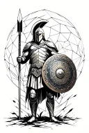 spartan looking in front with shield and spear tattoo design idea