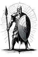 spartan looking in front with shield and spear tattoo design idea