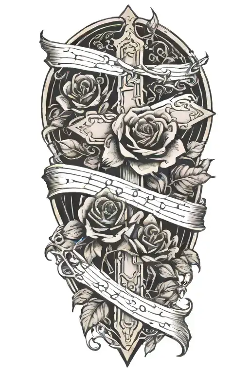 Western,Playing Cards, Roses,Barbed wire,Cross tattoo design idea