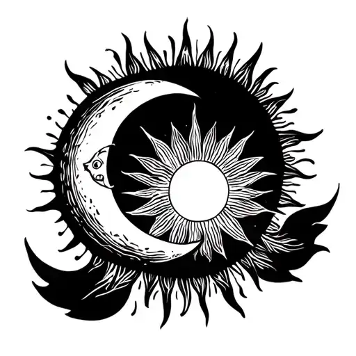 half moon and sun on two tattoo design idea