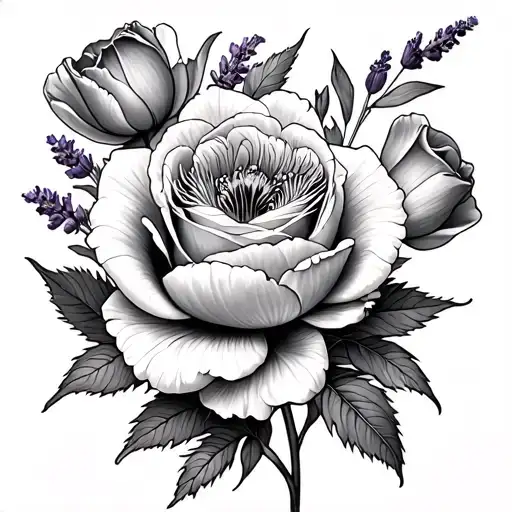 Rose And Tulip lily peonie. lavender, poppies tattoo design idea