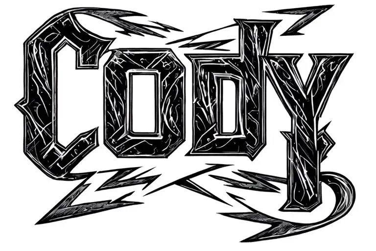 "CODY" "CODY" lighting bolt surrounded tattoo design idea