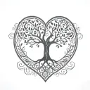 Tree of life & heart shape & name written tattoo design idea