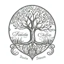 Tree of life & heart shape & name written tattoo design idea