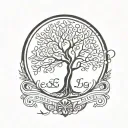 Tree of life & heart shape & name written tattoo design idea