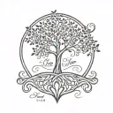 Tree of life & heart shape & name written tattoo design idea