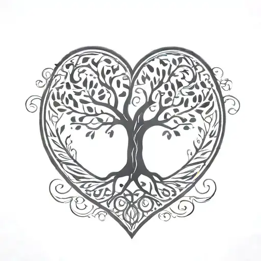 Tree of life & heart shape & name written tattoo design idea