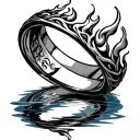 A wedding ring band tattoo featuring Demon Slayer themes. The design includes intertwining flame and water  tattoo design idea