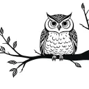 an owl perched on a tree branch,  tattoo design idea