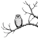 an owl perched on a tree branch,  tattoo design idea