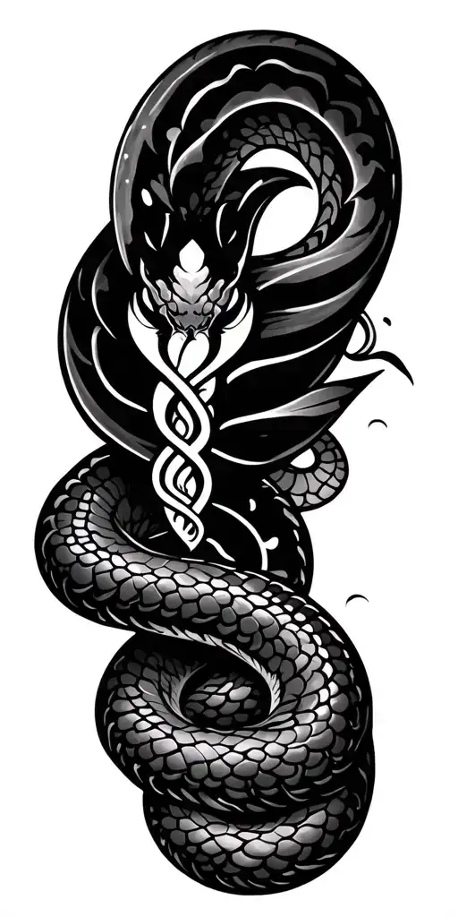 I would like a tattoo that symbolizes my healing journey, featuring a snake and a spiritual healing pattern, designed as tattoo design idea