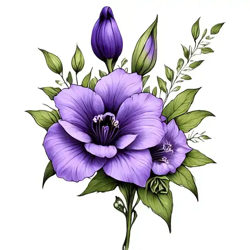 violet flower intertwined with lady slipper and columbine flowers tattoo design idea