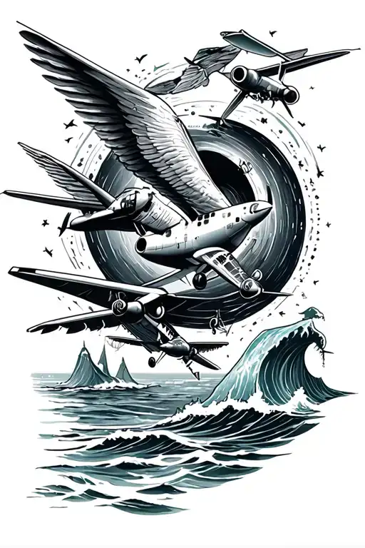 Ocean and aviation themed tattoo tattoo design idea