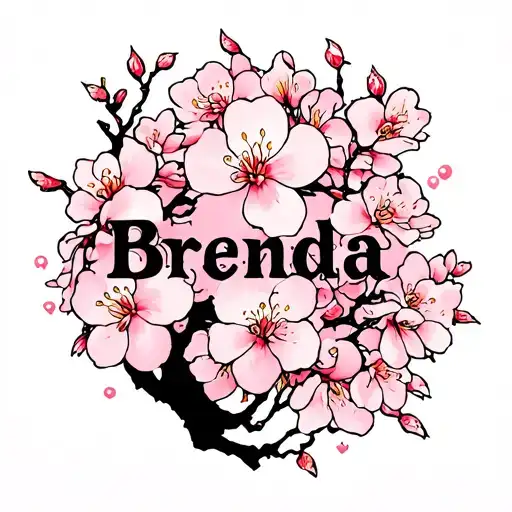 name brenda with a silhouette of a cherry blossom at the end tattoo design idea