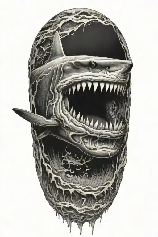 swimmer turning into a shark tattoo design idea