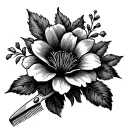 flower scissors comb tattoo design idea