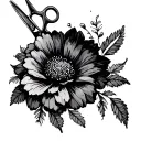 flower scissors comb tattoo design idea