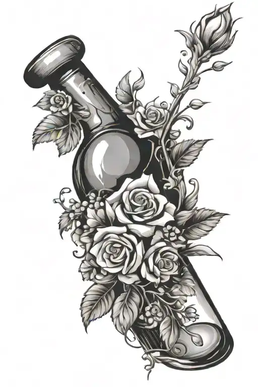 boquet in broken wine bottle tattoo design idea