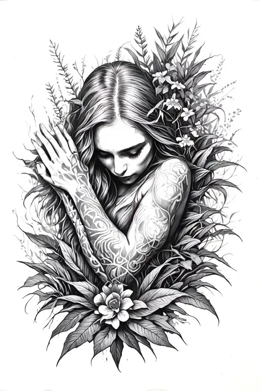 Realist, as if the skin dechires and comes out of vegetation without face as if it comes out of the arm tattoo design idea