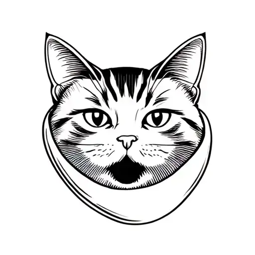 Cat tattoo with a small black patch under lips looking like beard inside a dumpling tattoo design idea
