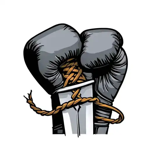 sword with boxing glove laces tattoo design idea