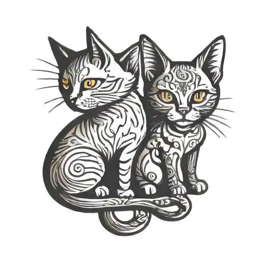 outline of two cats  tattoo design idea