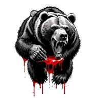 grizzly bear growling, leaking blood holding the engine v2 tattoo design idea