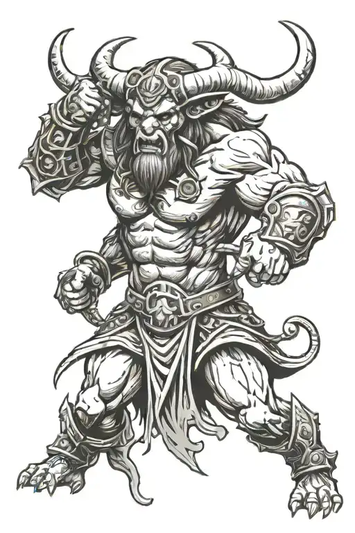 Minotaur holding a Warhammer tattoo design idea