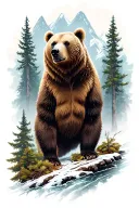 Bear Forest Mountain tattoo design idea
