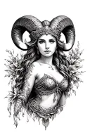 Aries sexy goddess Athena tattoo design idea