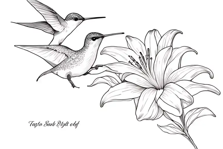 hummingbird lily flower tattoo design idea