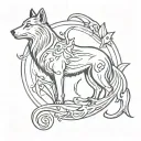 sketch of a tattoo based on the seal of Veles wolf and mermaid tattoo design idea
