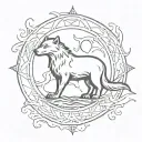 sketch of a tattoo based on the seal of Veles wolf and mermaid tattoo design idea