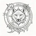 sketch of a tattoo based on the seal of Veles wolf and mermaid tattoo design idea