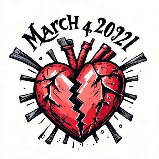 "March 4, 2021" broken heart tattoo design idea