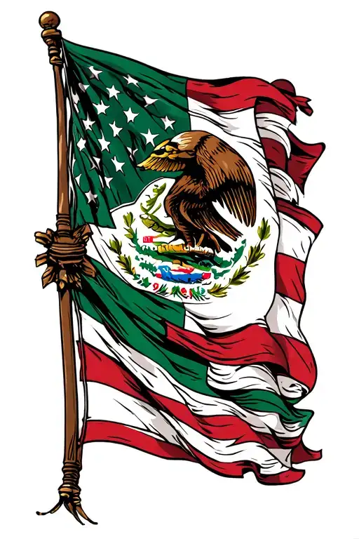 Mexican American flag with m4 tattoo design idea