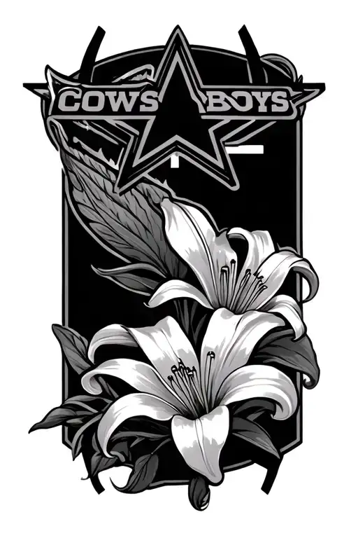nfl cowboys star tattoo with lily  for women  tattoo design idea