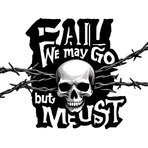 "Fail we may but go we must " skull and barbed wire wrapped tattoo design idea