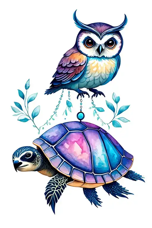 windchime sewing needle, turtle, owl, sloth tattoo design idea