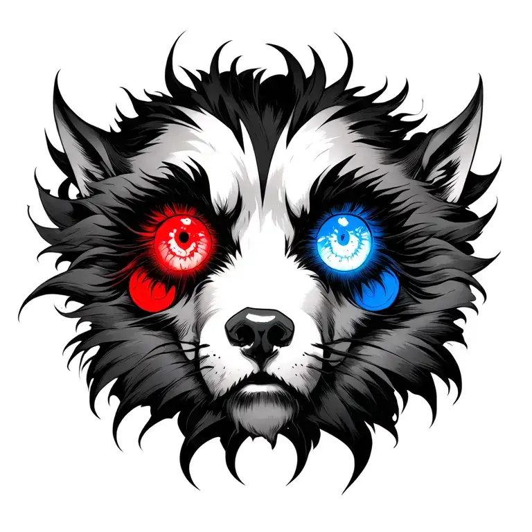 hellsing alucard Eye with hell hound with many eyes with red and blue color tattoo design idea