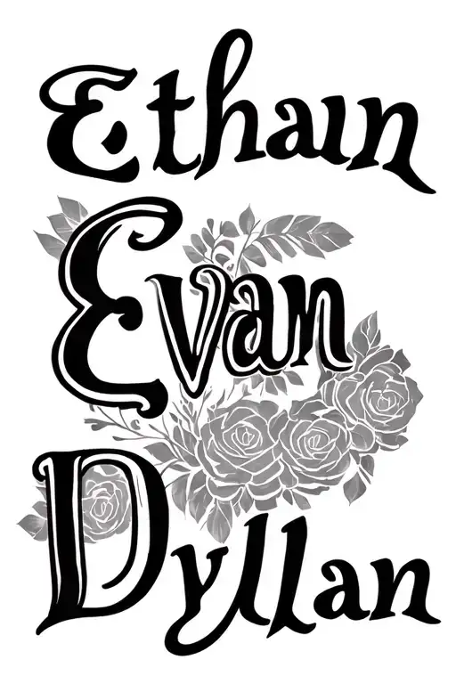 "Ethan Evan Dylan" kids names tattoo design idea