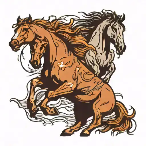 western  wild horses fighting each other tattoo design idea