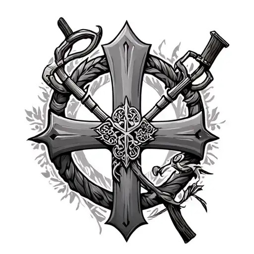 cross mixed with a slingshot tattoo design idea