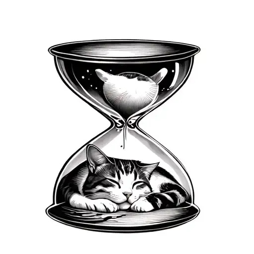 cat sleeping in bottom section of hourglass tattoo design idea