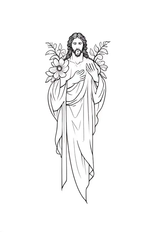 jesus christ whit flowers growing tattoo design idea